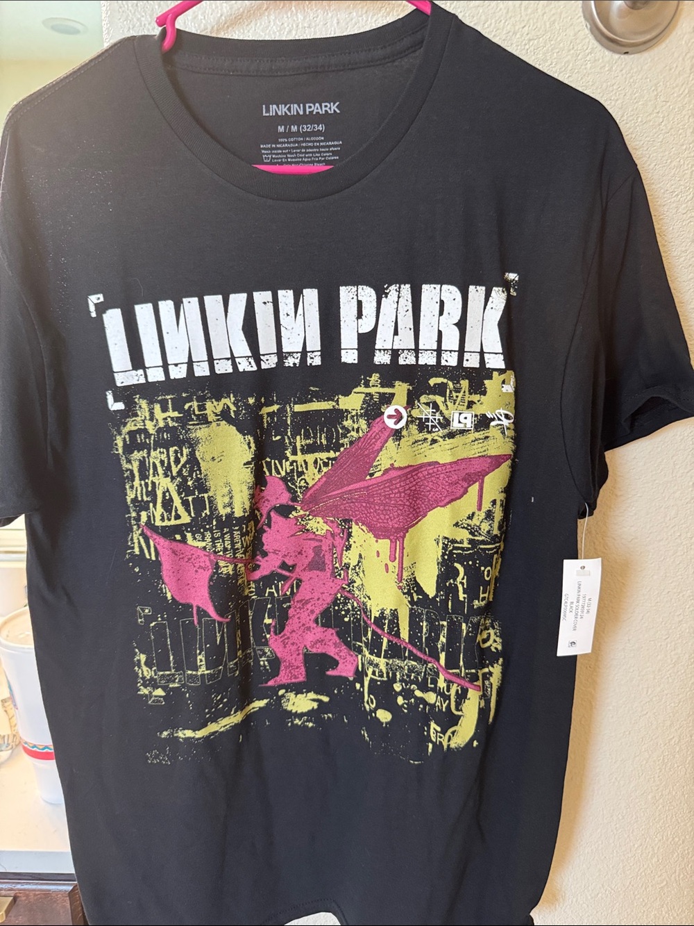Linkin Park Graphic Band Tee - Black with Pink & Yellow Design